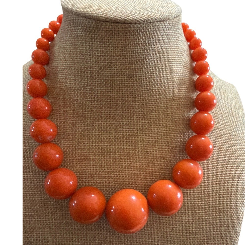 Vintage Style Orange Chunky Graduated Bead Statement Necklace Mod Mod Adustable